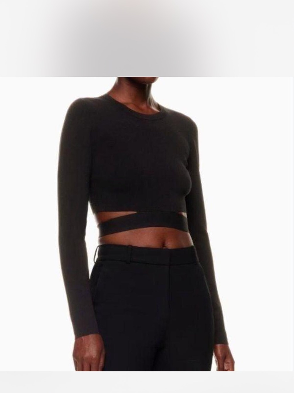 Babaton Black Long-Sleeve Cropped Wrap Top